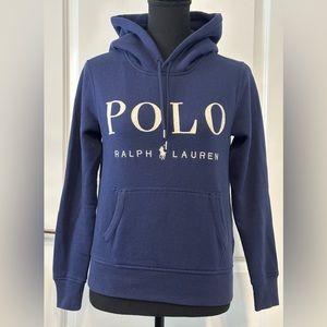 Polo Ralph Lauren Womens Hoodie Spell Out Embroidered Big Logo XS Blue